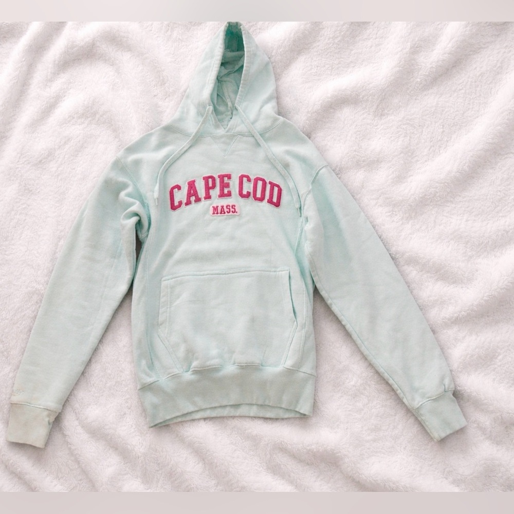 Cape Cod Mint Green Hoodie with Pink Lettering